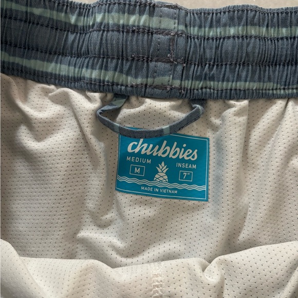 Men's Chubbies Medium Blue Green Striped Lined Swim suit 7” - Picture 2 of 2